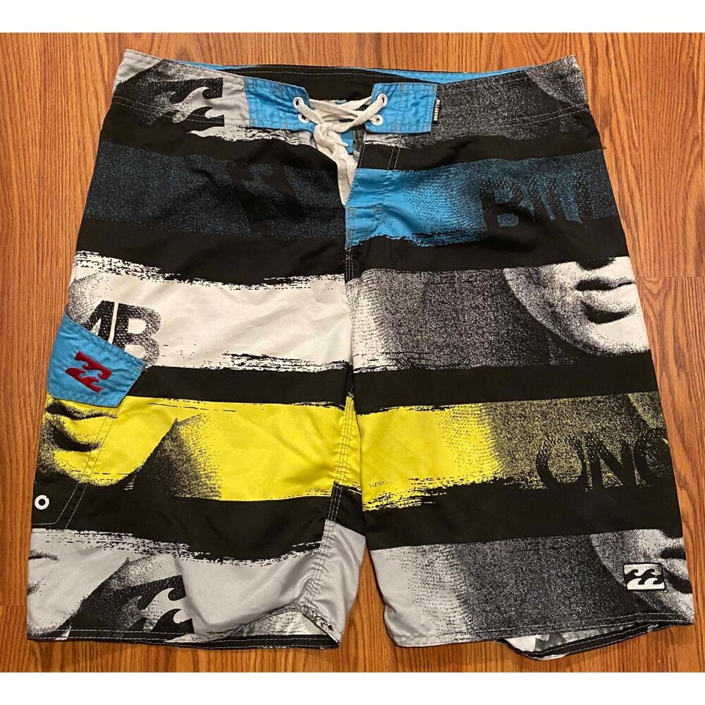 Billabong Board Striped Face AOP Mens 38 11" Beach Swim Trunks